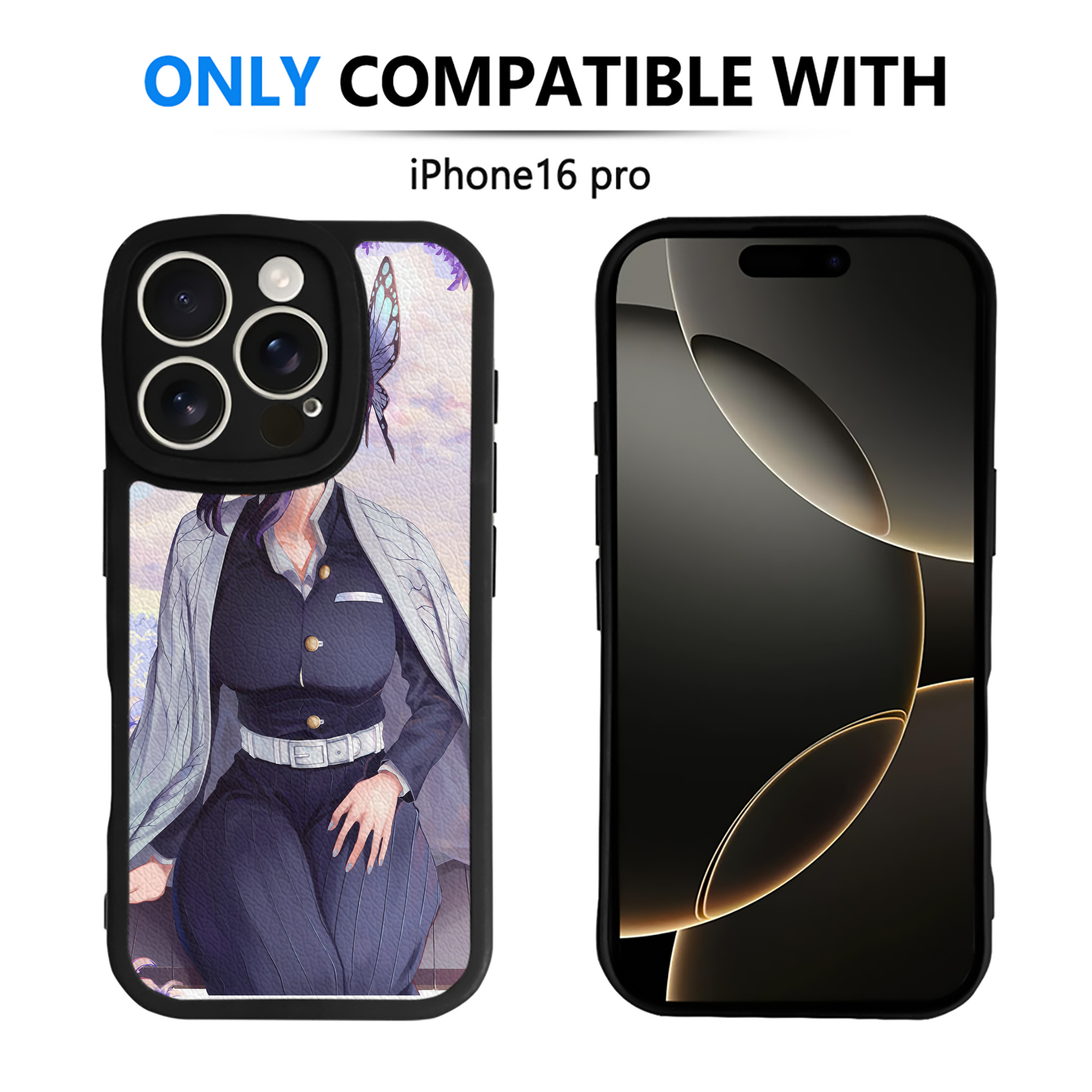 （画像用） 鬼滅の刃（きめつのやいば）蟲柱-胡蝶 しのぶ／こちょう しのぶ Kochou Shinobu 【iPhone 16シリーズ対応】シリコンスマホケース（レザー調） 材質：シリコン